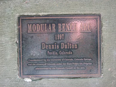 Picture of plaque on art piece "Modular Bench Arc" 